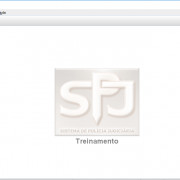 Tela inicial do sistema SPJ - Sistema polícia judiciária. Na borda esquerda apresenta três ícones dos módulos do sistema e na borda superior apresenta três menus.