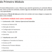 A imagem descreve todos os itens do primeiro módulo do curso de SPI. Na margem esquerda mostra o desenho de um homem sentado em uma banqueta alta apontando para os itens.