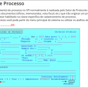 A imagem mostra ao centro a tela de inclusão de processo no sistema SPI.